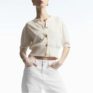 NWT COS Cotton Blend Crop Cardigan in Cream/Beige Color Size Small